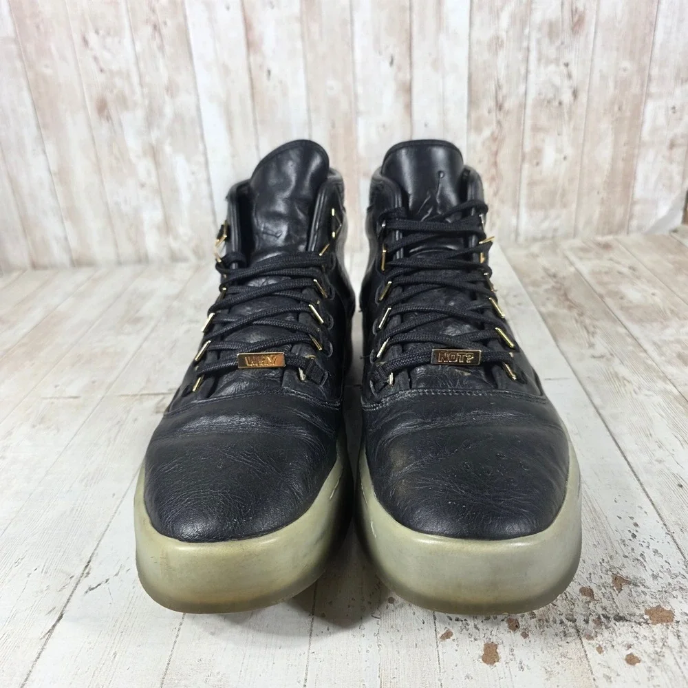 Jordan Westbrook 0.2‎ Black Leather High Top Sneakers Gold Accents 838817-035 13